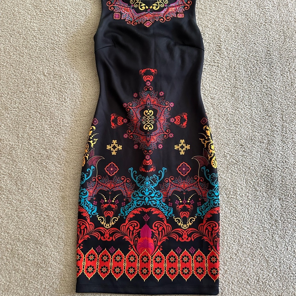 Bebe Pink and Orange Halter Bodycon Midi Dress